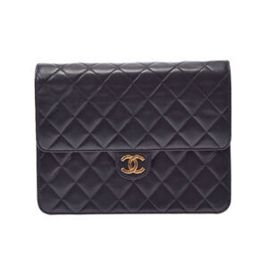 CHANEL Matelasse Chain Shoulder Bag Push Lock Black Lambskin